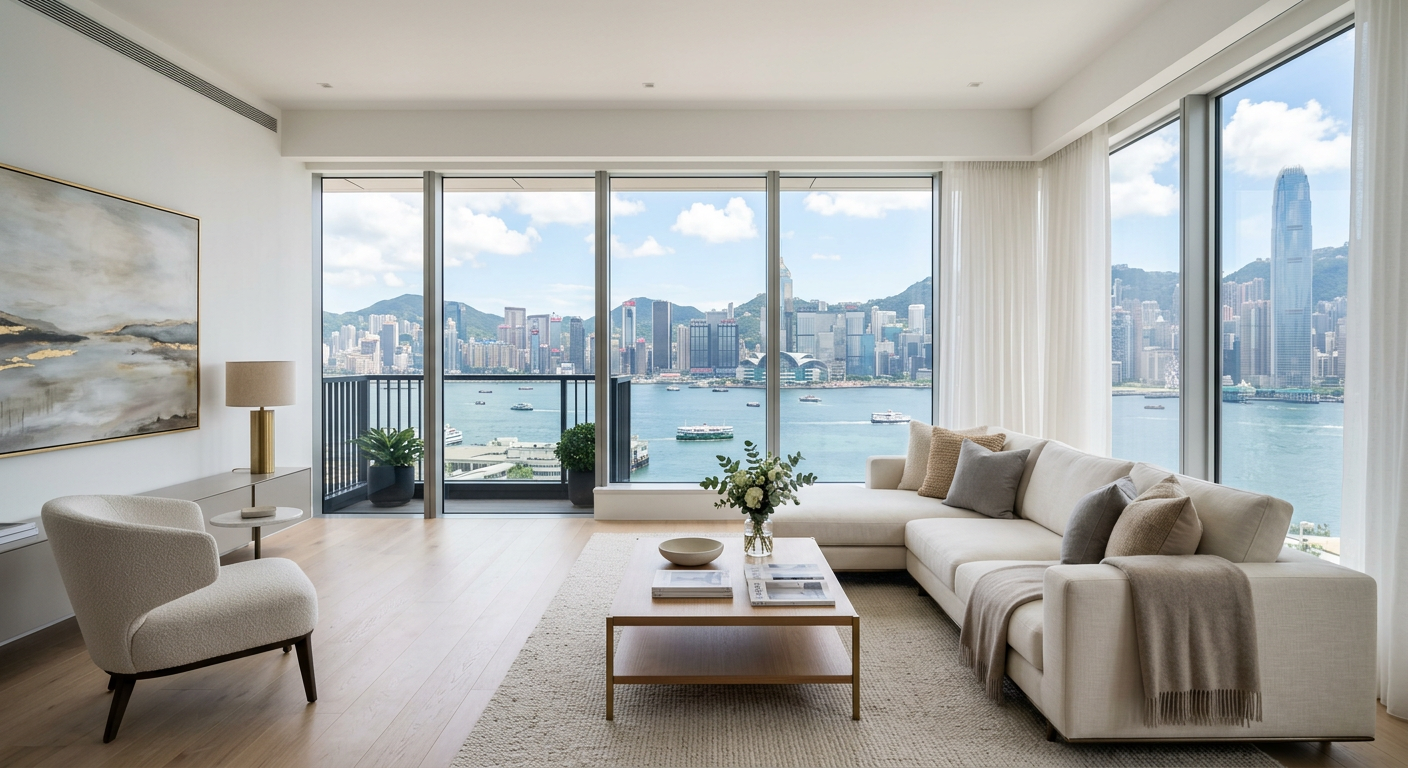 明亮的臨海住宅客廳示意圖